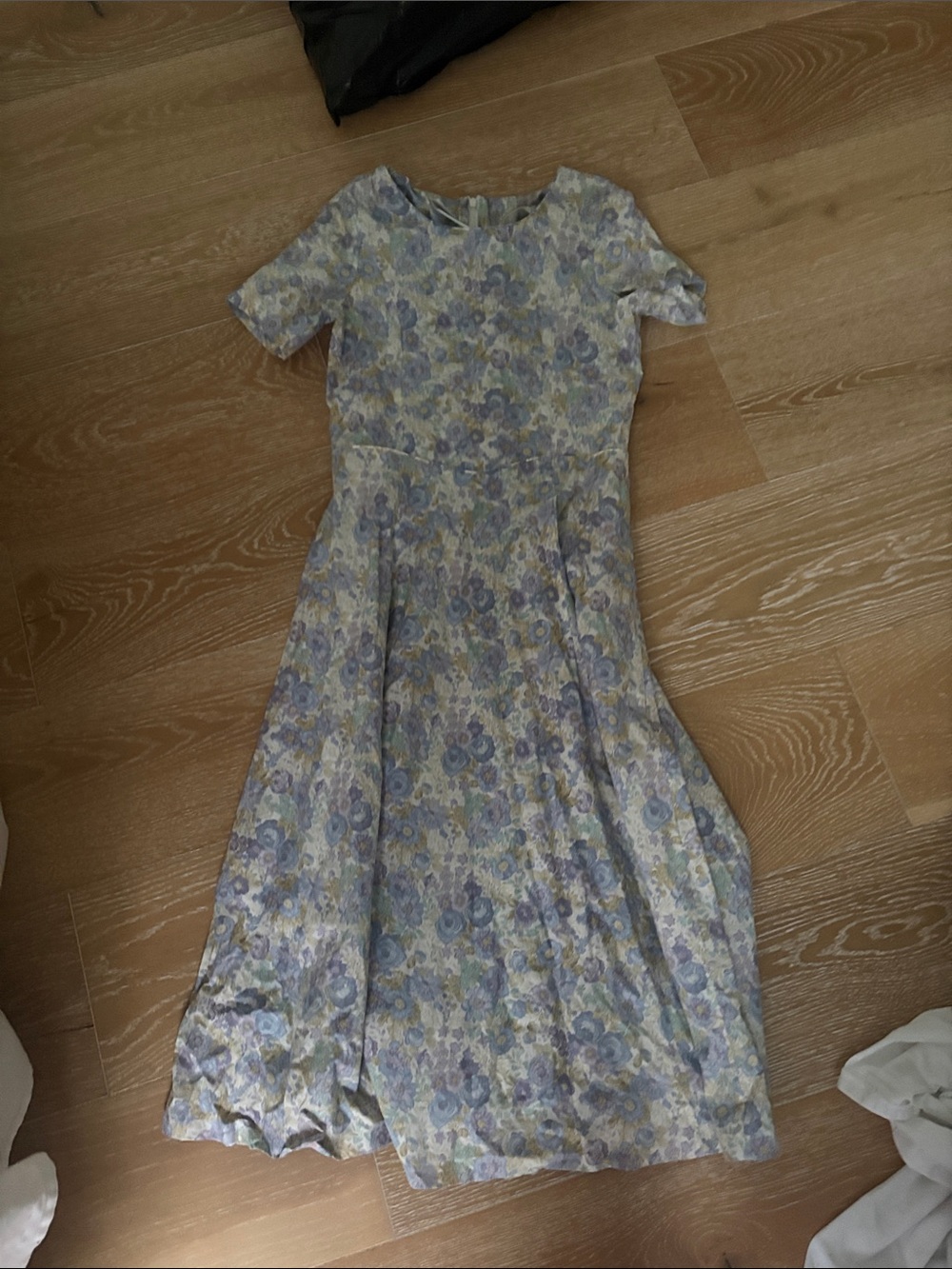 Laura Ashley Lavender Floral Midi Dress with Cream Accents